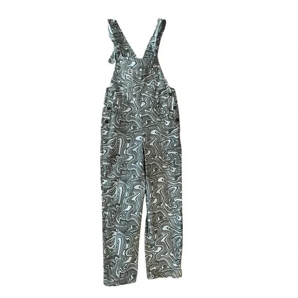 Lucy & Yak NWT Easton Dungarees Swirl Print Organic Cotton Teal Green- Size 6L - Picture 3 of 10